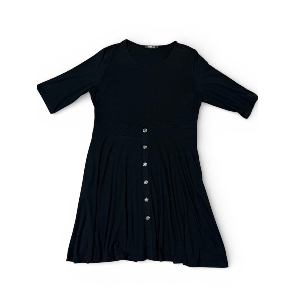 BEDOAR Women's Plus Size-22 Black Dress Tortoise Faux Button Midi‎ 3/4 Sleeve